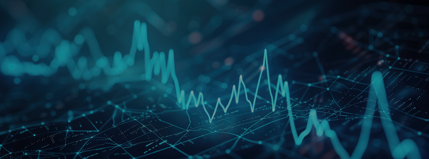 Glowing blue graph on digital technology navy background