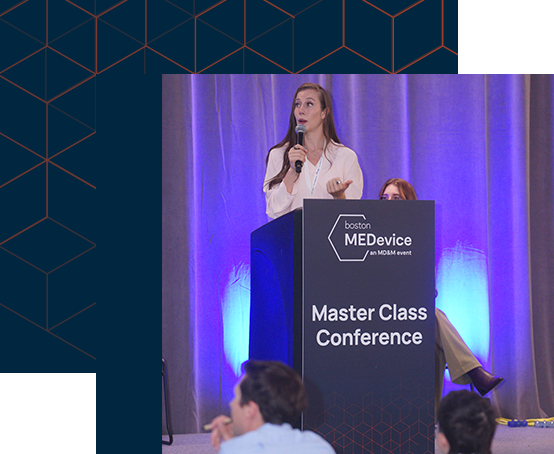 A keynote speaker presenting at show floor