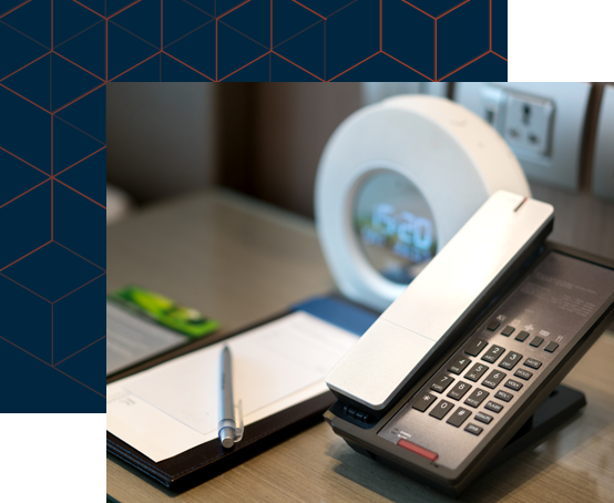 Phone, note pad, and clock